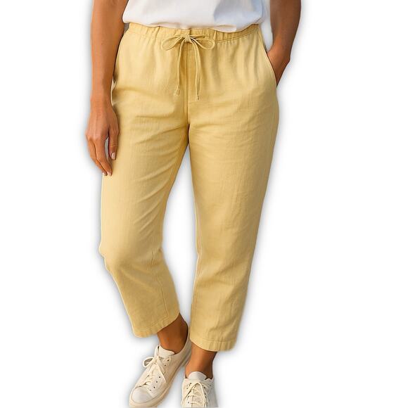 Talbots Pants Linen Drawstring Pull On Crop Yellow Summer Ankle Casual Size 10 - Picture 10 of 10